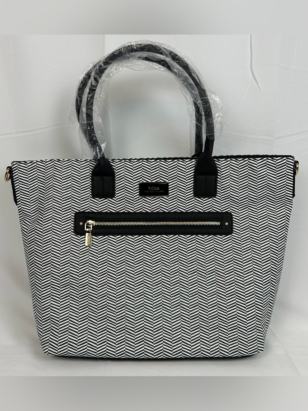 *NEW* Trina Turk Double Handle Tote Satchel Herringbone Pattern Vegan Leather
